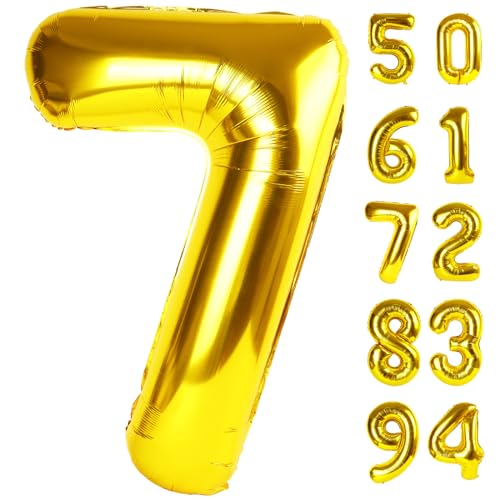 Image of Gold 7 Balloon, Number Balloon 40 Inch, Gold Party Decorations, 7th Balloon Number, Gold Seven Birthday Decorations, Number 7 Balloon