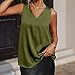 Satin Tank Tops for Women V Neck Pleated Casual Sleeveless Summer T Shirts Fashion Solid Color Loose Tunic Blouse Army Green