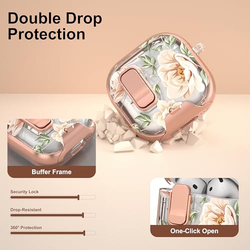 Image of for AirPods 4 Case 2025 with Safety Lock & Foldable Phone Stand,Golden Rose | Double Drop Protection,Two-Piece Design, Airpod 4 Case with Keychain & Cleaner Kit, Support Wireless Charging, Shockproof