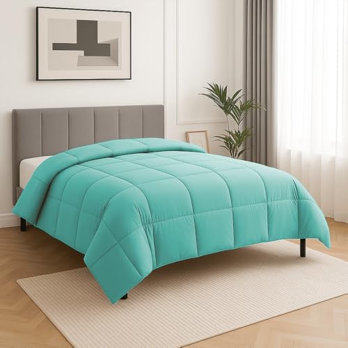 Image of Twin Size Comforter Set - All Season Down Alternative Bedding Comforter Set - Quilted Duvet Insert with Corner Tabs - Box Stitched Blanket - Breathable, Soft - Aqua