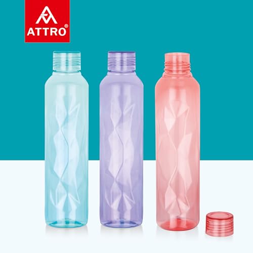 Image of ATTRO Elite 1000ml Plastic Water Bottle BPA Free Leakproof Fridge Safe for Daily Hydration Set of 3 Assorted