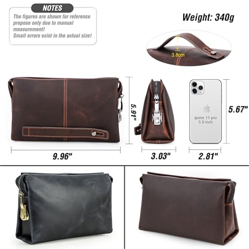 Top Grain Genuine Leather Clutch Wallet Purse for Man & Woman, Handmade Retro Design, Combination Lock & Retractable Strap & Multi Pockets/Slots, Portable RFID for Cards/Checks/Phone/Banknote, Coffee4