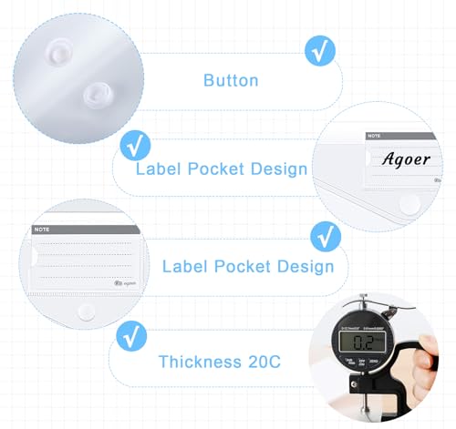 Agoer 48 Stück A4 Dokumentenmappe zum Abheften [Breite Größe] Dokumententasche Mappen Ordnersystem Wasserdicht mit 11 Löchern,Druckknopf und Etikettentaschen,Sammelmappen Sichttasche für Dokumente