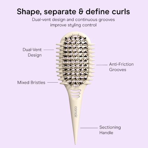 Image of Conair Curl Define Pro Detangler Brush Curly Hair Brush | Mixed Bristles & Continuous Grooves to Define & Detangle Loose Curls & Long Hair, White, BR95683IN1L