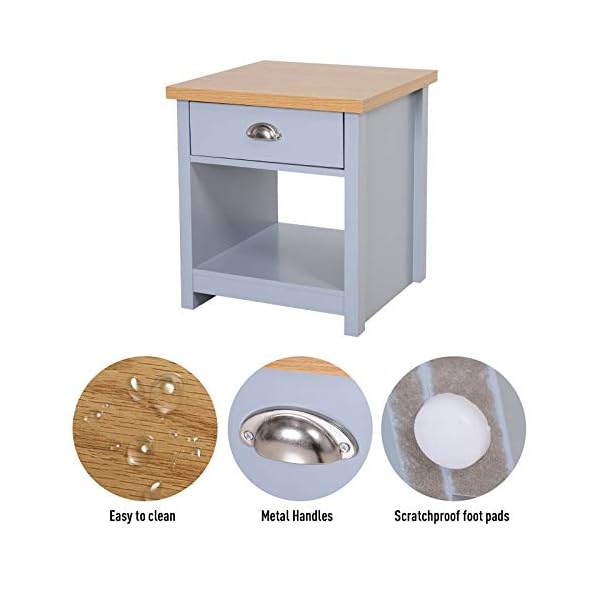 HOMCOM 1 Drawer Bedside Table NightStand Cabinet Rustic Style Bedroom Home Furniture - Image 7