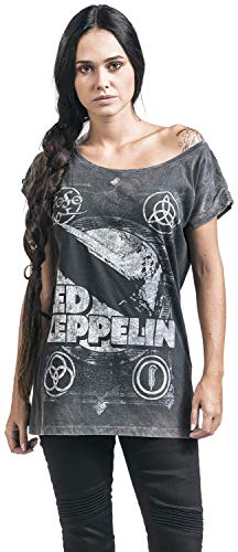 Led Zeppelin Shook Me Mujer Camiseta Negro/Gris S 100% algodón Ancho
