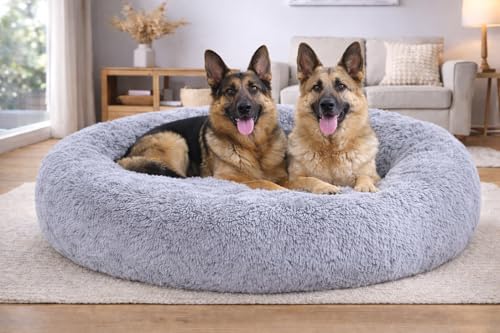 Image of ZEXSAZONE Summer Round Donut Pet Bed for Cats and Puppies Dogs Mat Cozy and Plush Raised Bedside Support Both Sides Use Like 2 in One Washable Sizes for Small Medium and Large Pets XL Grey
