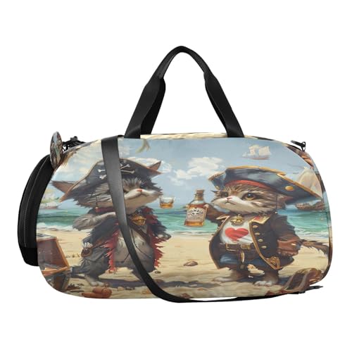 YETTASBIN Sport Travel Duffel Bag for Girls Boys, Funny Cat Large Waterproof Weekender Overnight Bag, Detachable Shoulder Strap Gym Bag with Shoe Compartment & Wet Pocket2