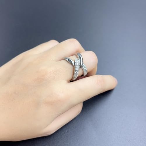 14K Gold Plated X Ring for Women Mixed Metal Ring Cubic Zirconia Rings Unique Criss Cross Promise Ring Non Tarnish Fashion Statement Knuckle Rings Jewelry Gifts4