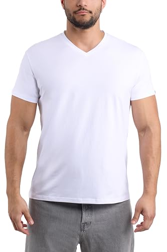 X RAY Men's V-Neck T-Shirts, Soft Cotton Short Sleeve Casual Slim Fit V Neck T Shirts for Men, White, Small