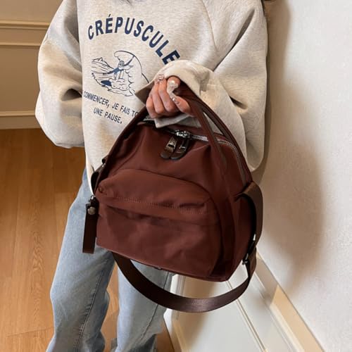 Solid Color Nylon Crossbody Bag for Women Soft Handbag with Top Handle Casual Shoulder Bag Elegant Square Purse3