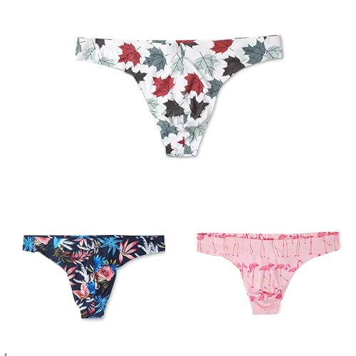 SOOMOOD Men's Fashionable Low-Rise Thong with Seamless Uplift Design, Featuring Sexy Prints for the Modern Man, 3 Pack