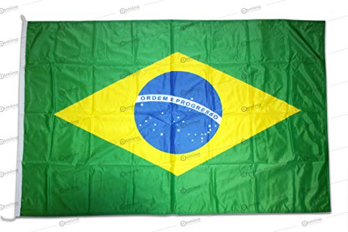 Bandiera Brasile 150x100 in Tessuto Nautico Antivento da 115g/m²,Bandiera Brasiliana 150x100,Bandiera del Brasile 150x100 con Cordino, Doppia Cucitura perimetrale e fettuccia di Rinforzo