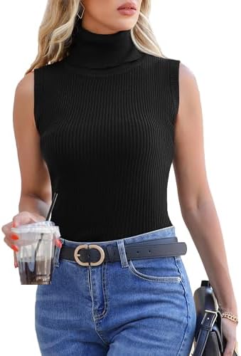 Totatuit Women's Spring Sleeveless Turtlenecks Tops Mock Neck Rib...