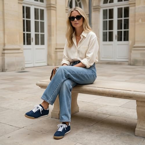 Image of CUSHIONAIRE Topcat Genuine Leather Suede Sneakers for Women, Lightweight Everyday Casual Womens Shoes with Retro Style and Cushioned Comfort