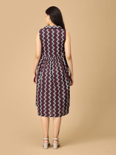 Image of The Mom Store Maternity Dress | Pre and Post Pregnancy Dress | V-Neck | Sleeveless | Indigo Vortex, Blue | L