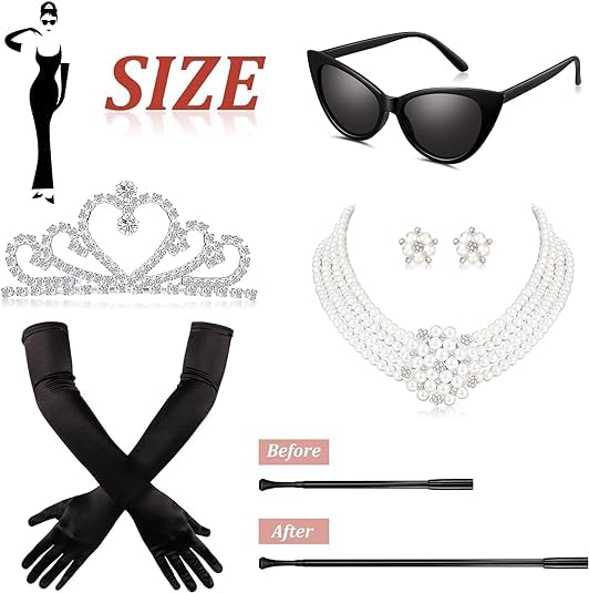 mefound 1920s Accessories for Women Costume Set including Vintage Sunglasses Pearl Dangle Pendant Necklace Earrings Rhinestone Crown - Image 2