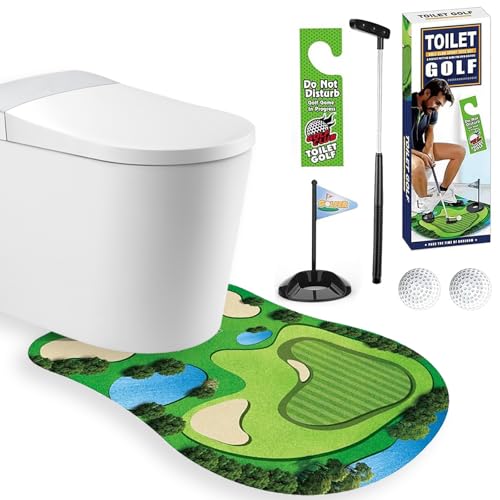 Puniama Toilet Golf Game Set Funny Gag Gift for Men Dad Husband Boyfriend Mini Bathroom Golf Putting Game with Mat Putter Balls & Do Not Disturb Sign Christmas Birthday Secret Santa Novelty Gift
