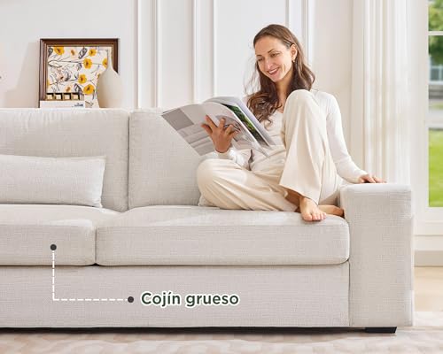 LUXOAK 220 cm Sofa, 59 cm Tiefe Sitzfläche, 3-Sitzer Couch mit Breiten Armlehnen, einfach zu montierendes Sofa für Wohnzimmer, Schlafzimmer oder Spielzimmer, Beige Chenille – Bild 6
