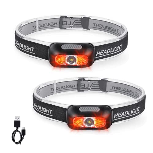 Rechargeable Headlamp 2 Pack, Ultra Bright 500 Lumen Head Lamp 5 Lighting Modes with Red Light, IPX4 Waterproof Adjustable Strap Headlamp Flashlight for Adult Emergency, Running, Camping, Cycling