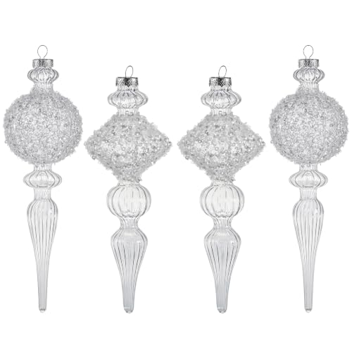 KI Store weihnachtskugeln Weiss transparenti Glas 4 Stücke Ornamente für Weihnachtsbaum Christbaumkugeln Glas Weihnachtsdekoration Kugeln – Ansicht 1