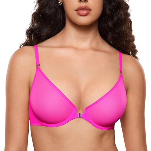 Image of INLYRIC Women's Front Closure Mesh Bra No Padding Demi