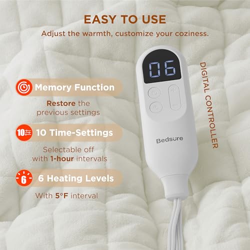 Image of Bedsure Electric Blanket Full Size - Heated Weighted Blanket Full with 6 Heat Settings, Fasting with 10 Time Settings & 8 Hours Auto-Off (72x84 inches, Ivory)