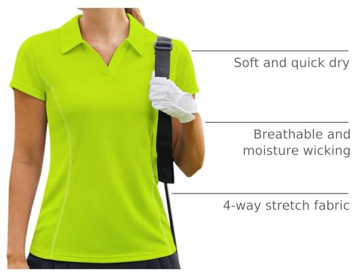 Image of PINSPARK Womens Golf Shirt Short Sleeve Polo V-Neck Quick Dry Tennis Tops | Moisture-wicking Breathable Fabric, Classic Collar, Slim Fit, Ideal for Golf Tennis Pickleball Casual