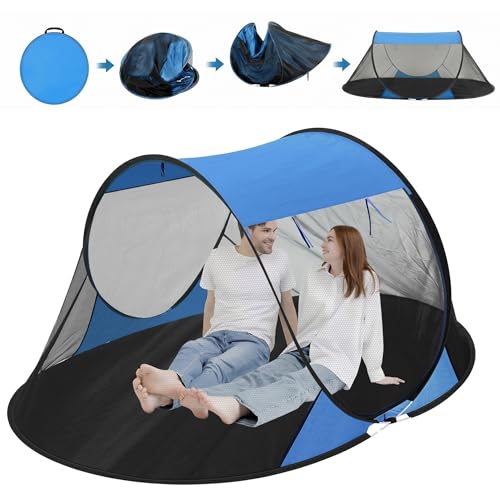 Image of Pop up Mosquito Tent for Camping, 86.6 x 59 x 45.3 Inch Bug Net Tent with Instant Automatic Setup, Lightweight Portable Screen Net Fits Most Camping Cot for Outdoor Hiking Travel(Blue)
