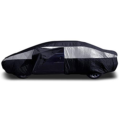 Lightweight Car Cover (Jet Black) for Camry, Mustang, Accord and More. Waterproof Car Cover Measures 200 Inches, Comes with 7 Foot Cable and Lock. Features a Driver-Side Zippered Opening.