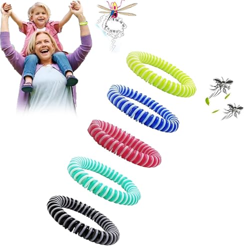 Rakiuty Repelentes de Mosquitos, Pulseras Antimosquitos, Pulseras Repelentes de Mosquitos, 5 Piezas Bandas repelentes de Insectos y Fallos, 100% Naturales, Ajustables para Bebés y Adultos