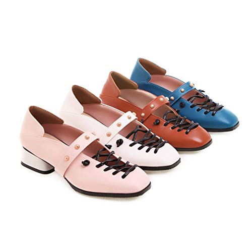 MIOKE Women's Classic Mary Jane Oxford Pumps Square Toe Slip On Comfy Chunky Low Heel Studded Dress Shoes3