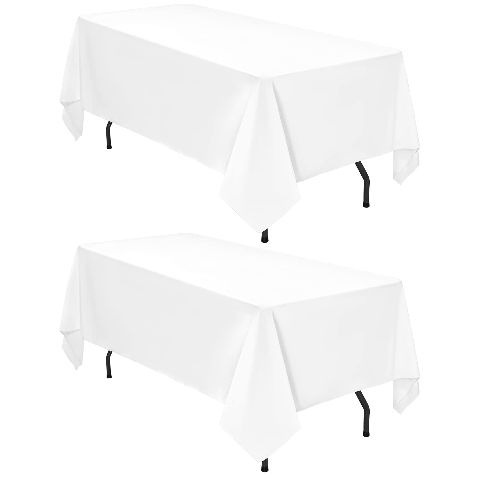 Pesonlook 2Pack White Polyester Tablecloths 90x132inch for 8ft Rectangle Tables Polyester Table Cover Stain and Wrinkle Resistant Washable Table Cloth for Wedding Reception Banquet Party โ image 1