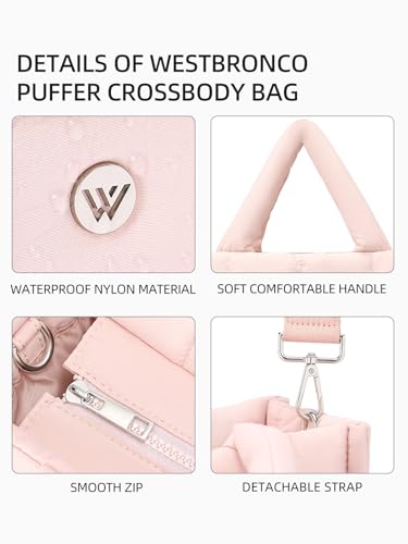 Image of WESTBRONCO Puffer Crossbody Bags for Women Quilted Tote Bag Puffy Weekender Overnight Bag Nylon Shoulder Handbag