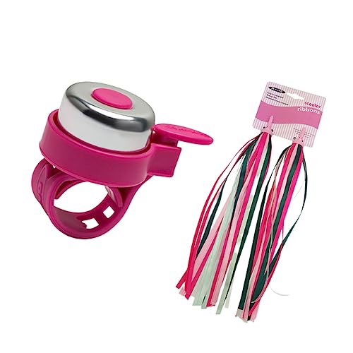 GALPADA 2Pcs Bike Grips with Bell Set Pink Tassels Red Bell Streamers for Handlebar Scooter Accessories for Boys Bicycle Present