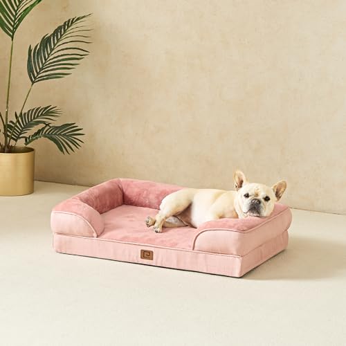 Image of EHEYCIGA Orthopedic Dog Beds for Large Dogs, Waterproof Memory Foam Large Dog Bed with Sides, Non-Slip Bottom and Egg-Crate Foam Pet Couch Bed with Washable Removable Cover, Dusty Pink