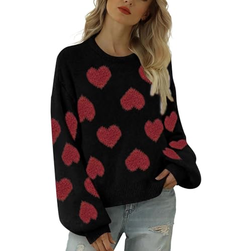 Heart Sweater for Women Love Valentine's Day Knitted Top Casual Long Sleeve Sweater Pullover New