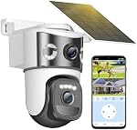 4K Caméras de sécurité solaire double objectif, 2.4G WiFi Caméra Eurveillance Exterieur, 360° PTZ Caméra de sécurité solaire avec vision nocturne couleur, PIR Capteur, Spotlight Siren, 2-Way Audio