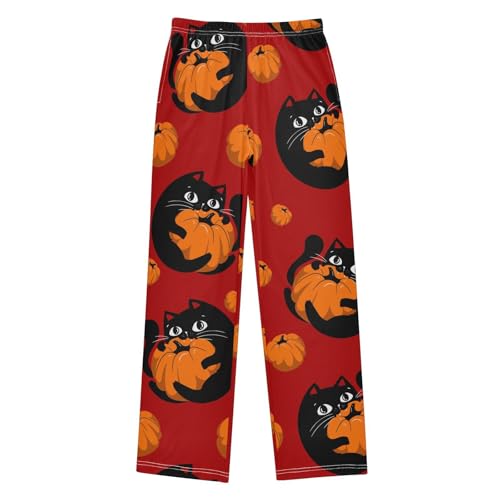 Cat and Pumpkin Boys Pants Boys Athletic Pants Long Pant for Boywith Pockets Wide-Leg Size 6-14Y