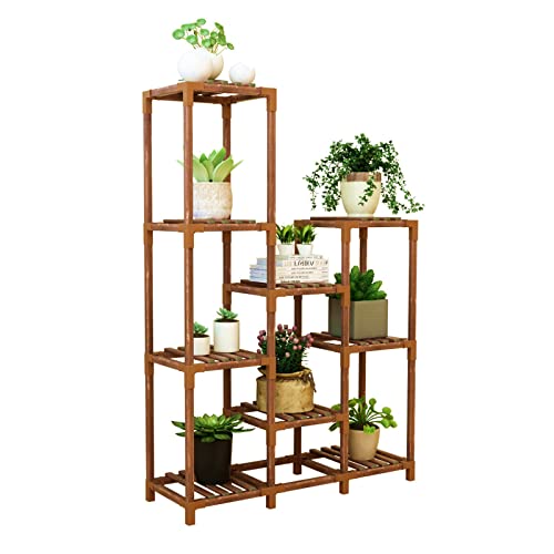 Bopuroy Plant Stand Indoor Outdoor - 9 Tier Large Wood Plants Shelf Holder Flower Stands - Corner Vertical Shelves Organizer For Garden Patio Lawn Balcony Living Room #TOP9