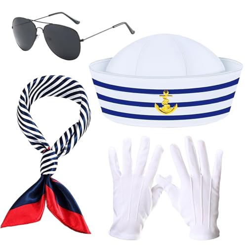 Boonbery Yacht Captain Hat Set Sailor Ship Cap Scarf Sunglasses Sailor Hat Boat Costume for Men Women Captains...