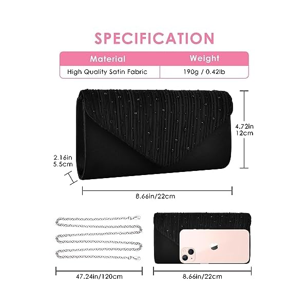 TINDTOP Clutch Purses for Women, Formal Evening Clutch Bags Shoulder Envelope Party Handbags Wedding Cocktail Prom Clutches - Image 4