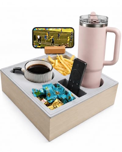 Couch Tray with Cup Holder Sofa Arm Couch Caddy Spill Resistant Organizer