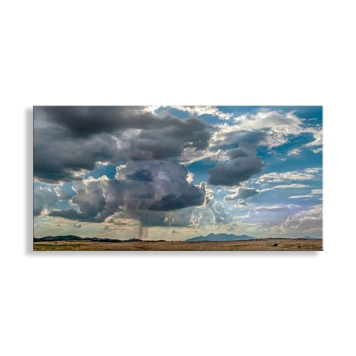 Storm Clouds over Desert Ranch Country Painterly Art Print in Panorama for Livingroom