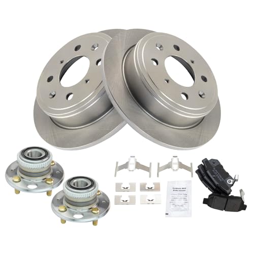 Image of TRQ Rear Brake Pad and Rotor Set Semi Metallic Rotors Wheel Hub Bearing Compatible with 1990-1994 Acura Integra