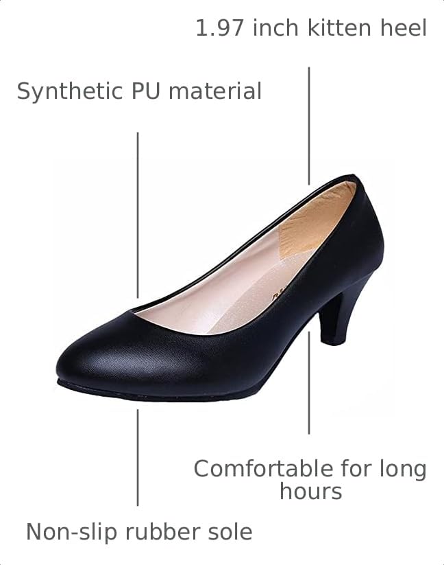 Image of WUIWUIYU Womens Office Kitten Heels Pumps Slip On Evening Dress Work Cute Sexy Pump Shoes