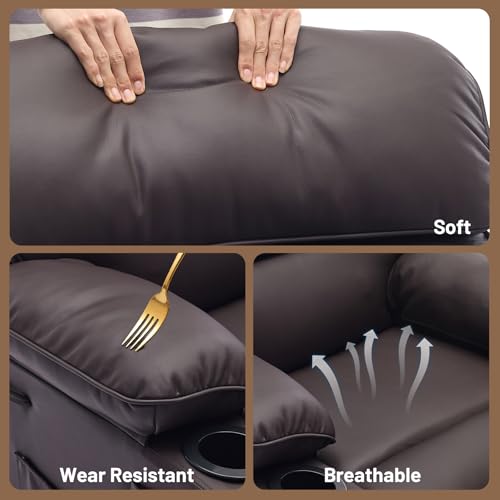 Image of PU Leather Extra Wide Manual Recliner Chair for Adults with Massage & Heat, Oversized Lazy Recliner with 1.5X Thick Sponge Comfort for Living Room Bedroom,Coffee