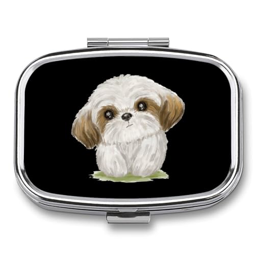 ピルケース 薬ケース 萌え シーズー 犬 小物入れパーツボックス携帯サプリメントケース 薬入れ 薬箱 コンパクト 金属 持ち運びに便利 小型 薄型 飲み忘れ防止 薬収納ケース サプリケース ガムケース くすりいれケース ドラッグ箱 ミニ薬箱 四角いケース