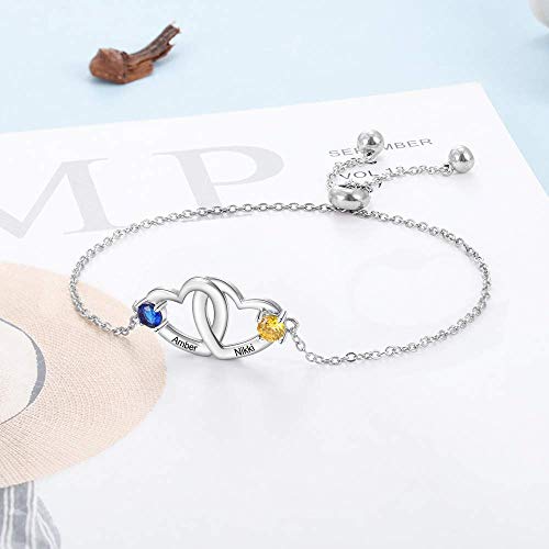 Image of Mom Bracelet Mothers Day Gifts Personalized 2 Birthstone Bracelets for Women Custom 2 Names Bracelets for Her Mothers Bracelet Jewelry for Wife