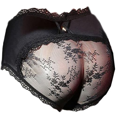 IPHREECO Femboy Sissy Pouch Höschen für Herren, Spitze, Hipster, Seide, Bikini-Slip, Unterwäsche, Dessous, Tanga, G-String, Schwarz, Large